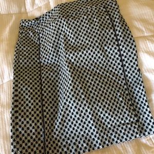 Knee length skirt with navy, green, white print